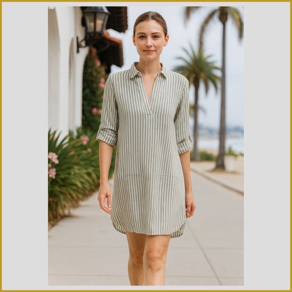 Velvet Heart Striped Linen-Blend Tunic Dress  (Size S-M) - Picture 3 of 12